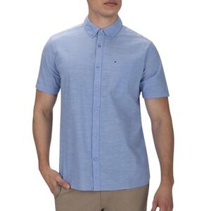 Hurley Men's Shirt XXL Blue Classic Fit Button Up‎ Short Sleeve 100% Cotton